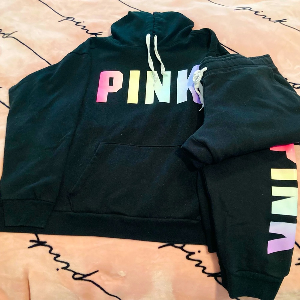 ****SOLD****VS PINK Rainbow Ombré Hoodie & Joggers set size XXL & XL EUC